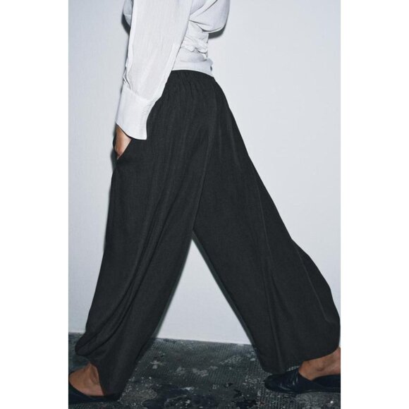 ZARA FLOWY WIDE LEG WOOL PANTS ZW COLLECTION - Picture 6 of 8